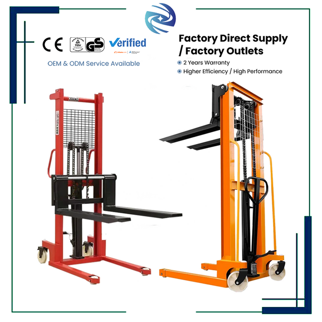 Hydraulic Manual Forklift Stacker Adjustable Forks Warehouse Lifting